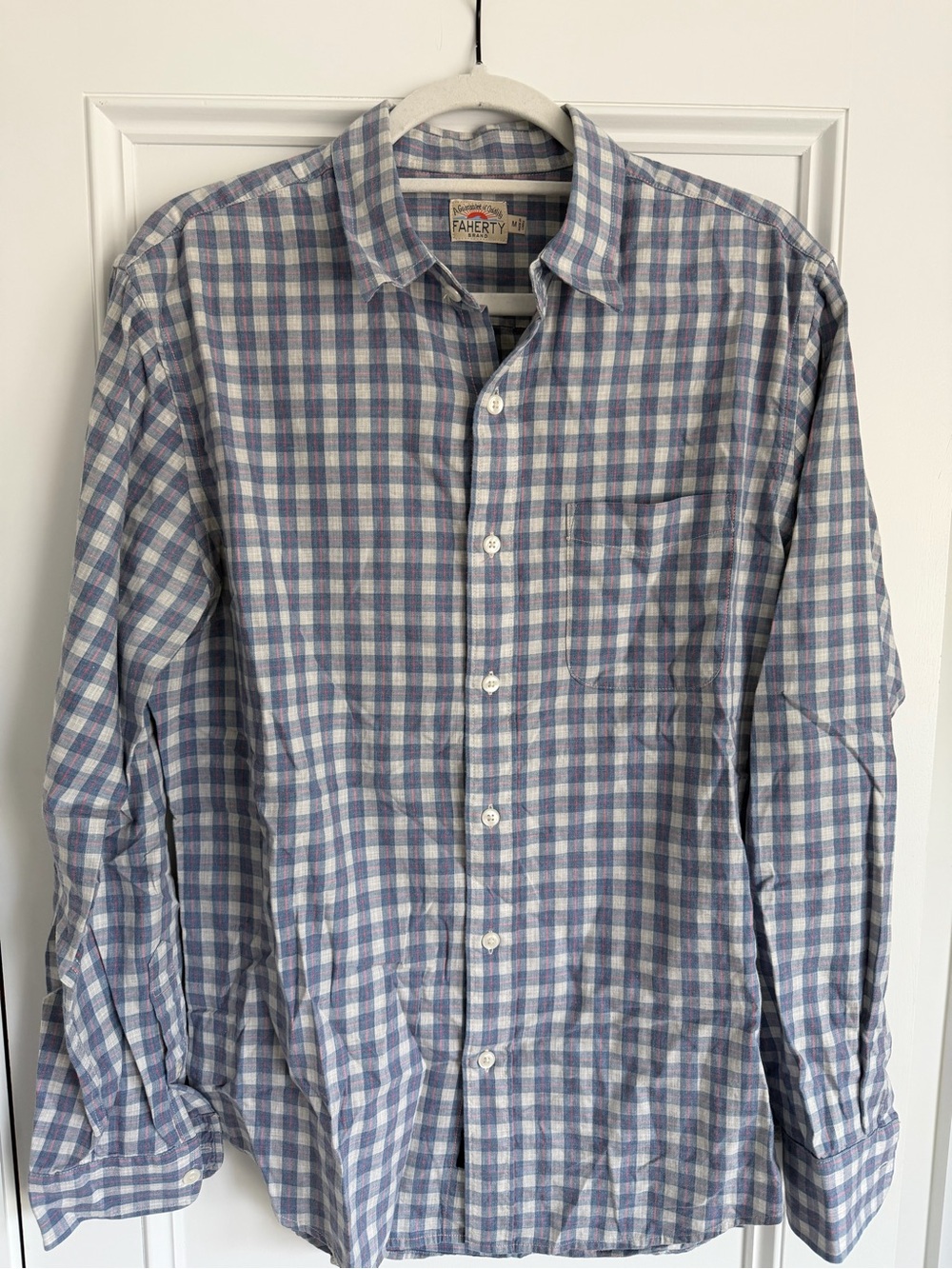 Faherty Light Blue and White Plaid Button-Down Shirt